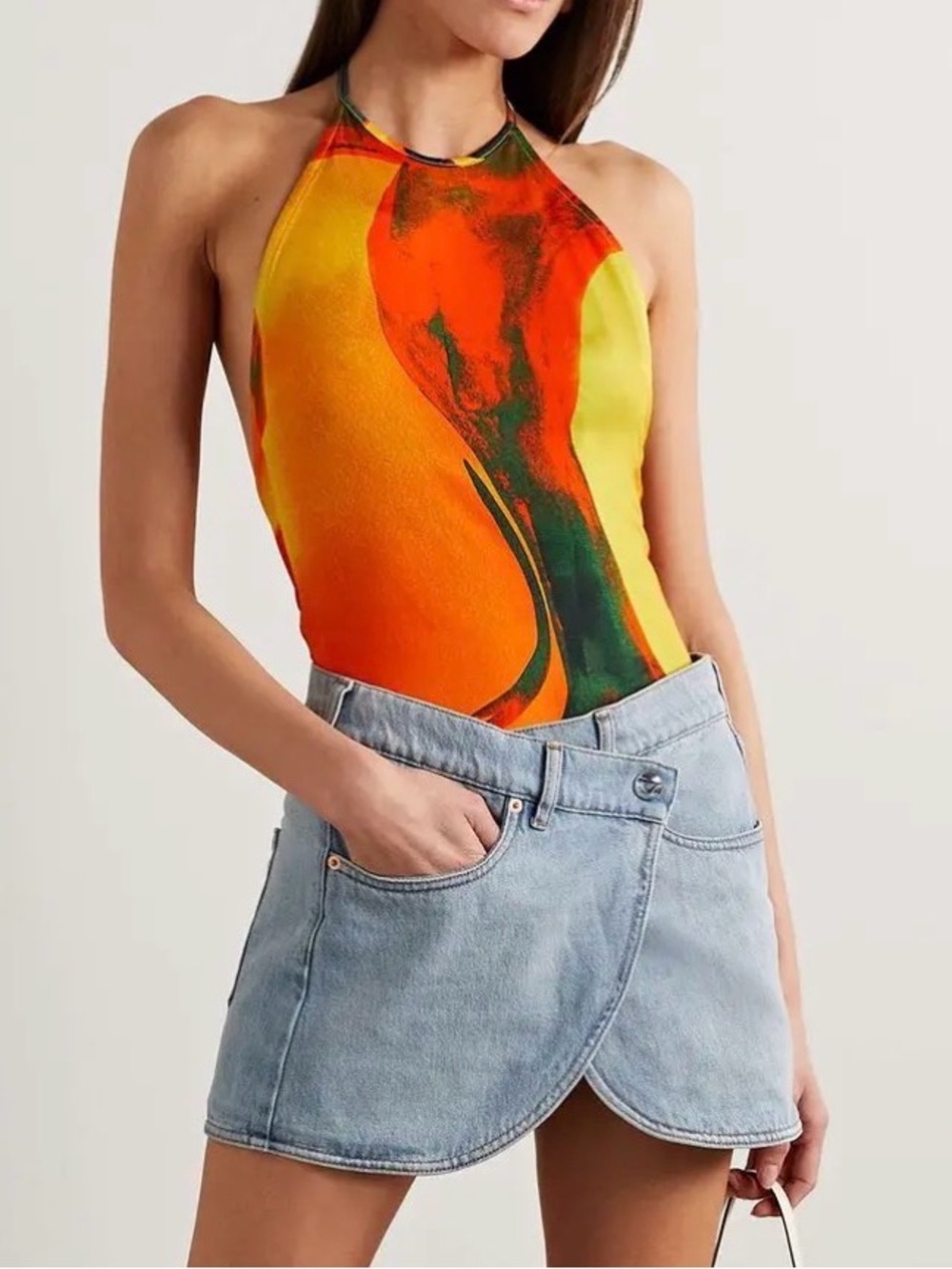 Louisa Ballou Orange & Yellow Printed Stretch-Jersey Halter